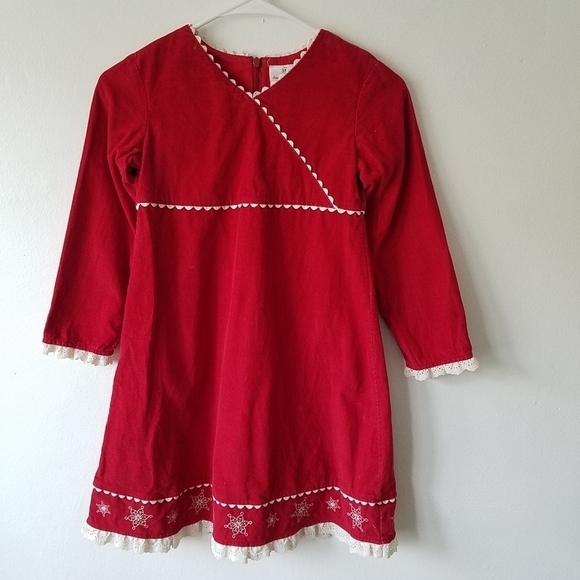 Hanna Andersson Other - Hanna Andersson Red Corduroy White Lace Embroidered Dress Girls Size 8